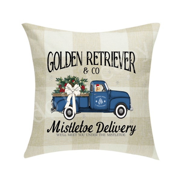 Golden Retriever Mistletoe Delivery Pillow Cover Buffalo Plaid 18 x 18 ~Cover Only~