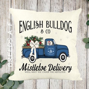 Custom Dog Mistletoe Delivery Pillow Cover ~ COVER ONLY ~ BREEDS A-F - Choose Breed ~ Solid Off-White 18 x 18 ~ Christmas Pillow Cover