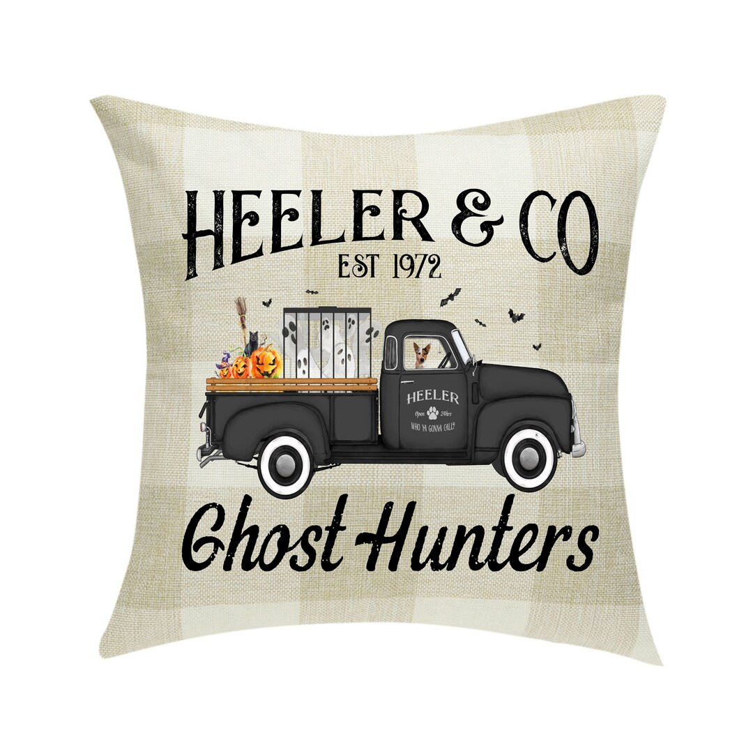 Heeler & Co. Ghost Hunters Halloween Pillow Cover Buffalo Plaid 18 X 18
