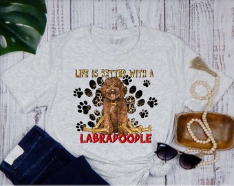 Labradoodle T-Shirt ~ Short Sleeve ~ Light Heather Gray ~ Life Is Better with A Labradoodle Shirt ~ Dog Gift ~ Pet Gift