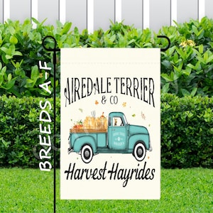 Custom Dog Harvest Hayrides Garden Flag ~ (BREEDS A-F) Choose Your Breed ~ One Sided 12.5 x 18 Garden Flag ~ NO POLE ~ Garden Flag