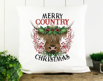 Merry Country Christmas Christmas Pillow Cover Solid White   18 x 18 ~Cover Only~