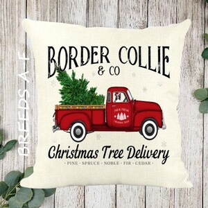 Custom Dog Christmas Tree Delivery Pillow Cover ~ COVER ONLY ~ BREEDS A-F - Choose Breed ~ Solid Off-White 18 x 18 ~ Christmas Pillow Cover