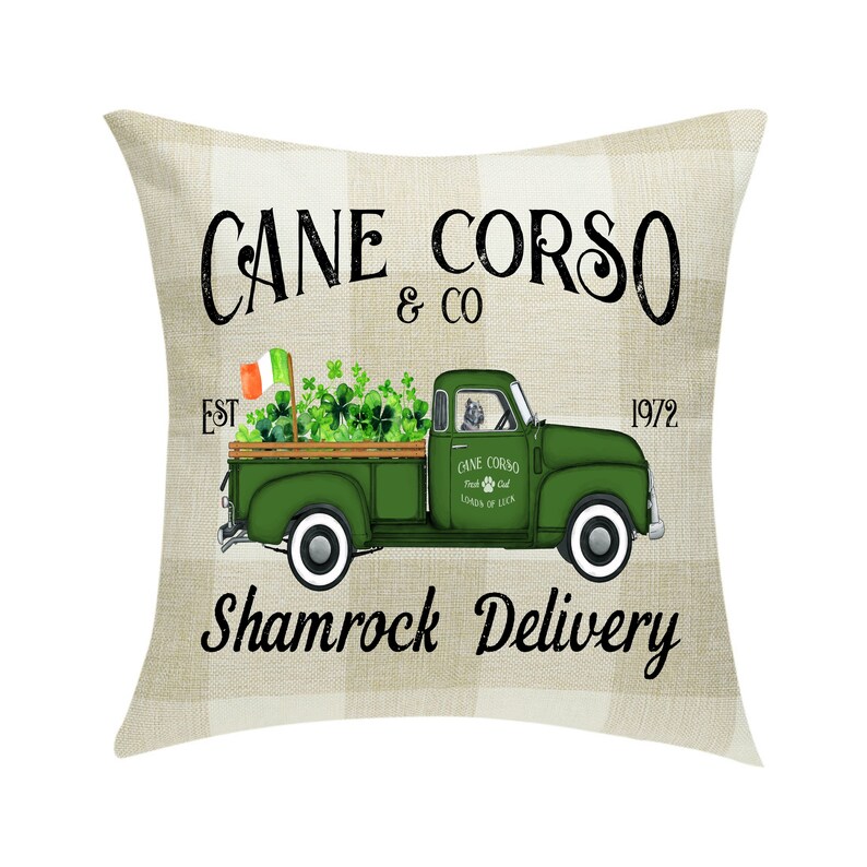 Cane Corso Shamrock Delivery Pillow Cover ~ St Patrick/'s Day Buffalo Plaid 18 x 18 ~Cover Only Cropped Ears