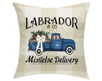 Labrador & Co. (Black Lab) Mistletoe Delivery Pillow Cover Buffalo Plaid 18 x 18 ~Cover Only~