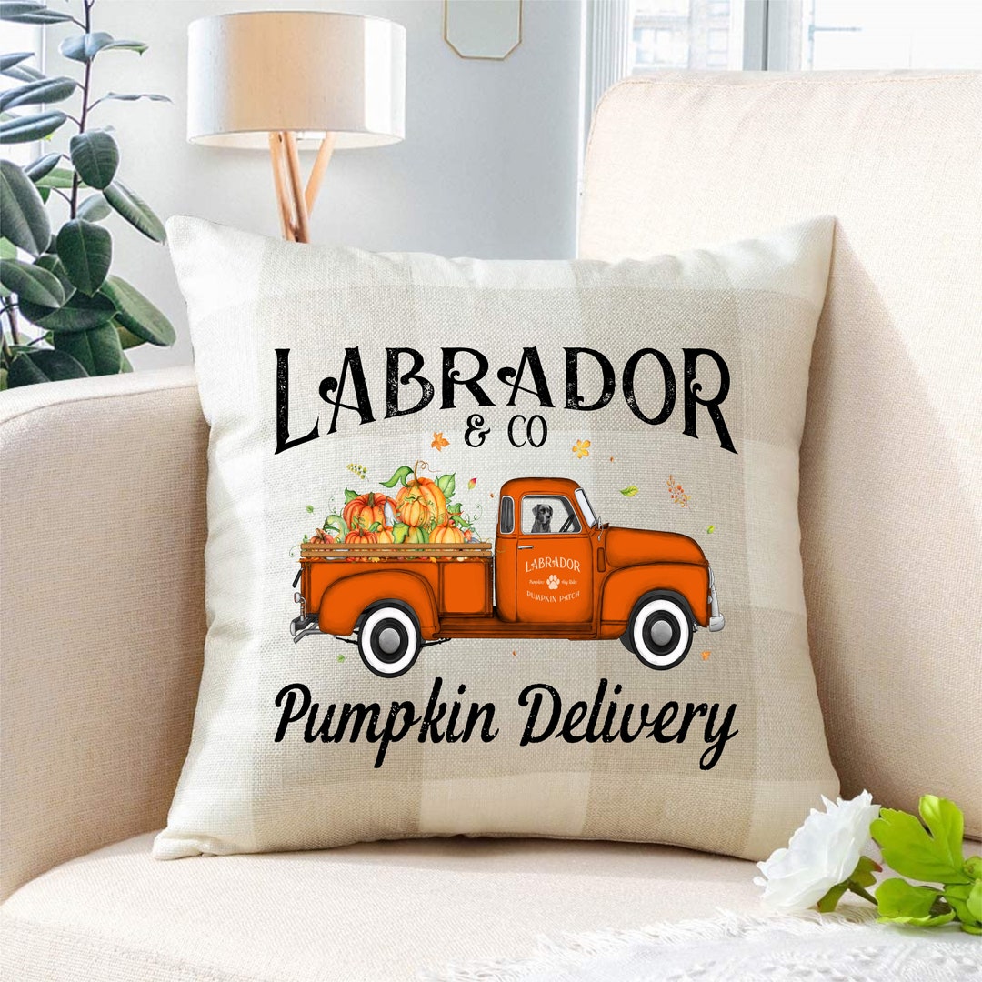 Black Lab Pumpkin Delivery Pillow Cover Buffalo Plaid 18 X 18 cover