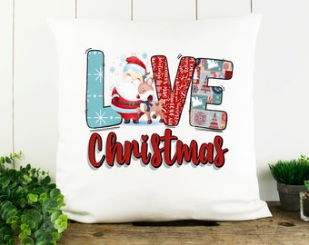 Love Christmas Pillow Cover Solid White   18 x 18 ~Cover Only~