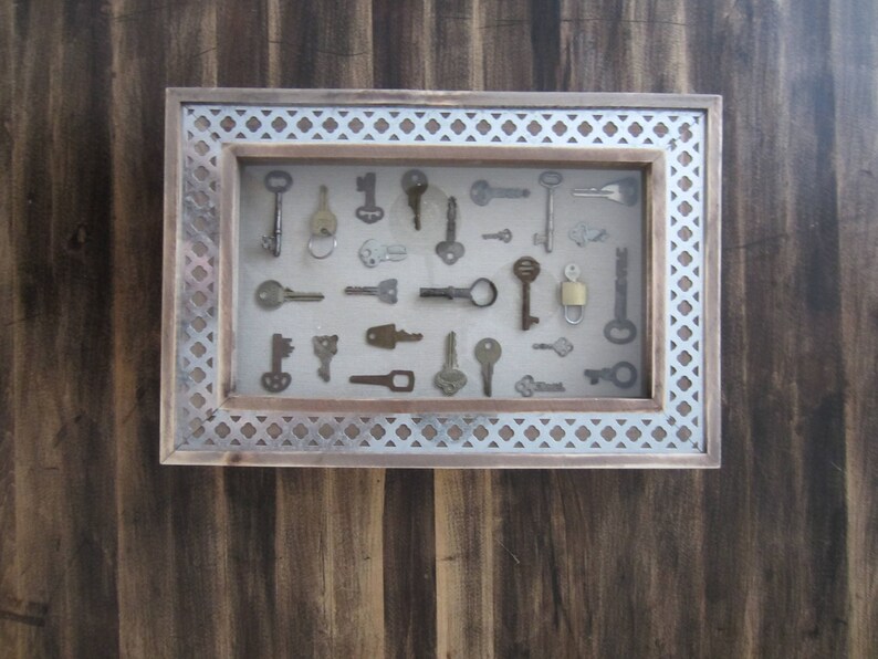 Key Shadow Box Vintage keys in shadow box Country Chic Wall Etsy