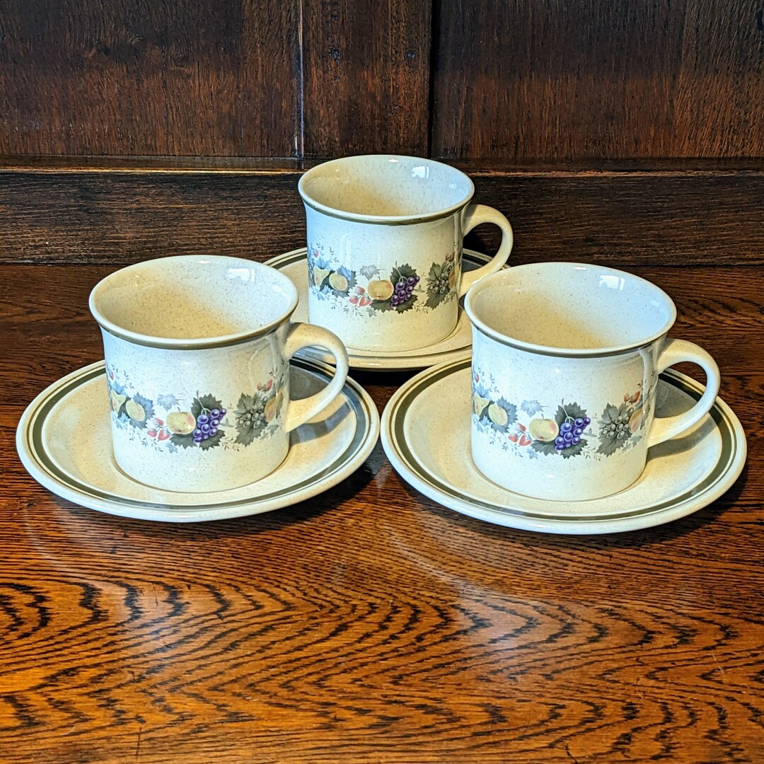 Vintage Royal Doulton Cup and Saucer Set of Three, 'harvest Garland