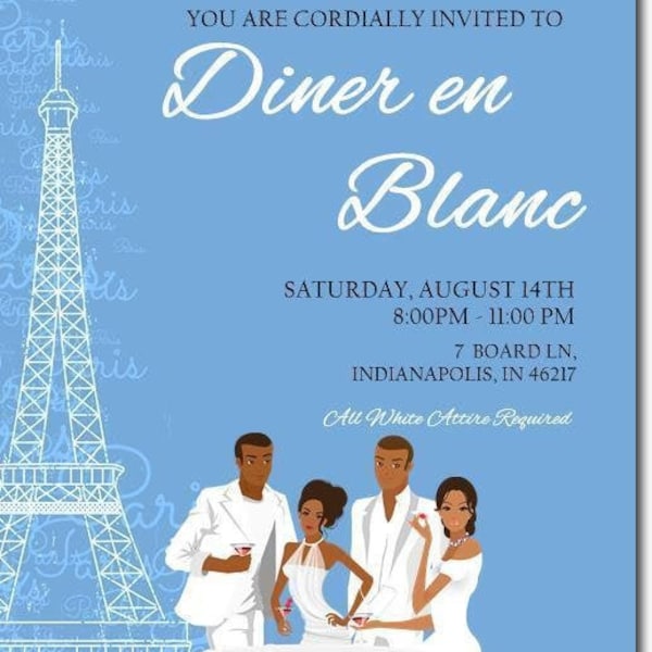 Diner en Blanc Invitation | African American Birthday Party Invitation | African American Party Invite | Adult Birthday