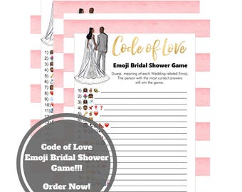 Wedding Emoji Bridal Shower Game - African American Bridal Shower Game Download - 5 x 7 Guess the Emoji -Instant Printable - Pink