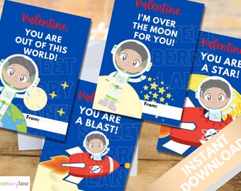 Classroom Valentines for black boys | Space Valentines |  Astronaut Valentine Cards | School Valentine | Printable Valentine | Instant Card