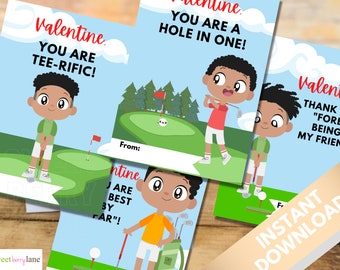 Classroom Valentines for black boys | Sports Valentines |  Golf Valentine Cards | School Valentine | Printable Valentine | Instant Card