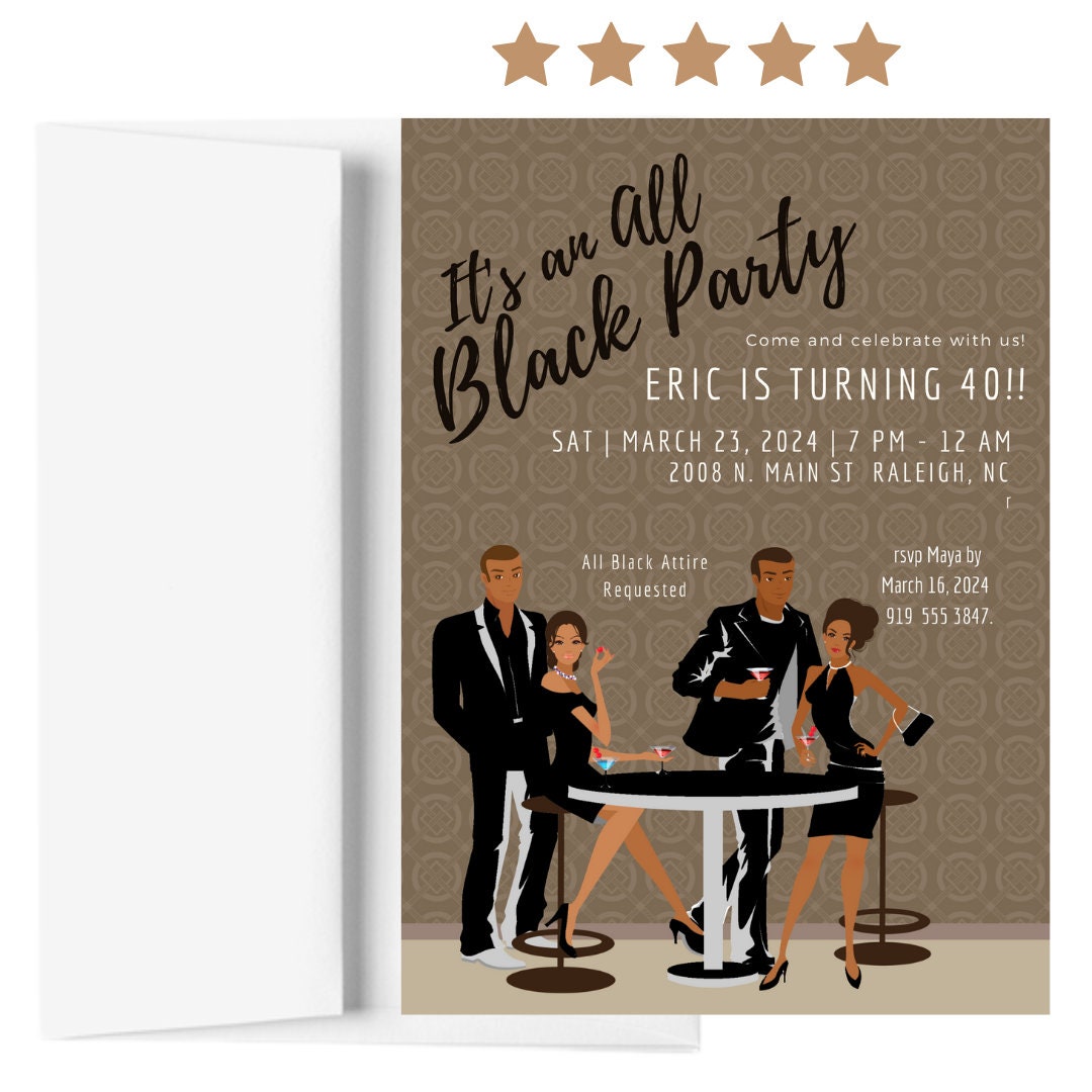 Editable All Black Party Invitation All Black Affair Black 