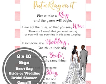 Dont Say Bride Bridal Shower Game - African American Bridal Shower Game Download - 8 x 10 Bridal Shower Sign -Instant Printable - Pink