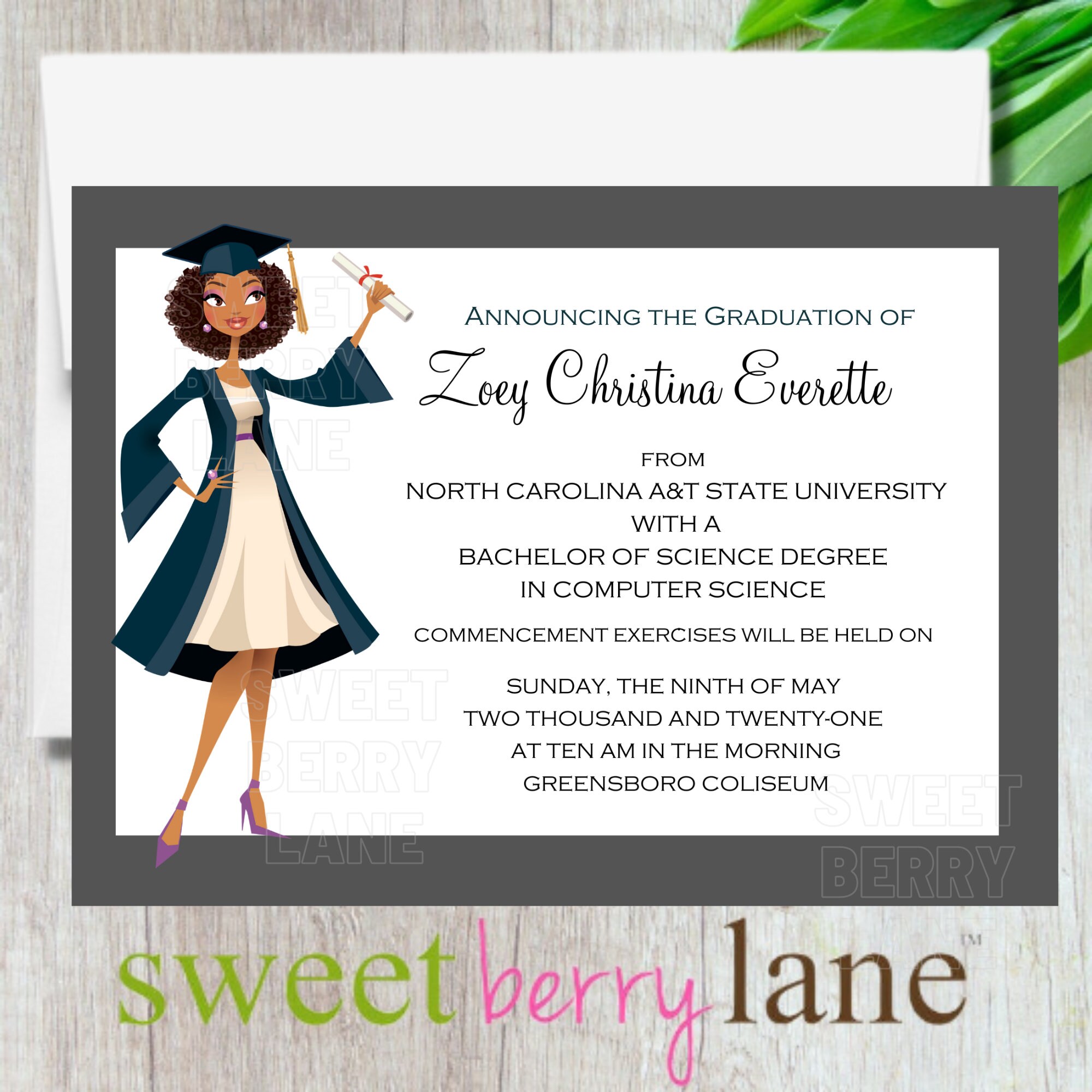 Graduation Party Afro Girl Invitation Template