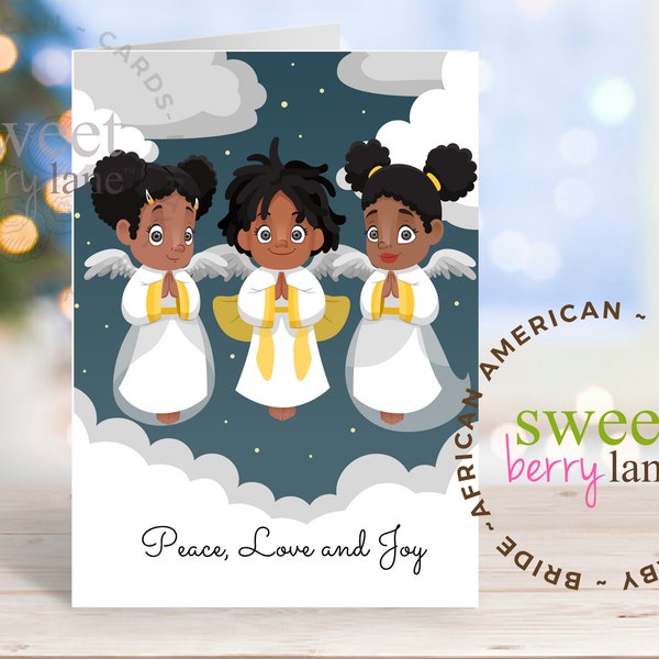 Black Angels Christmas Card | African American Christmas card, black angel holiday card, black xmas card, black cherubs, black owned