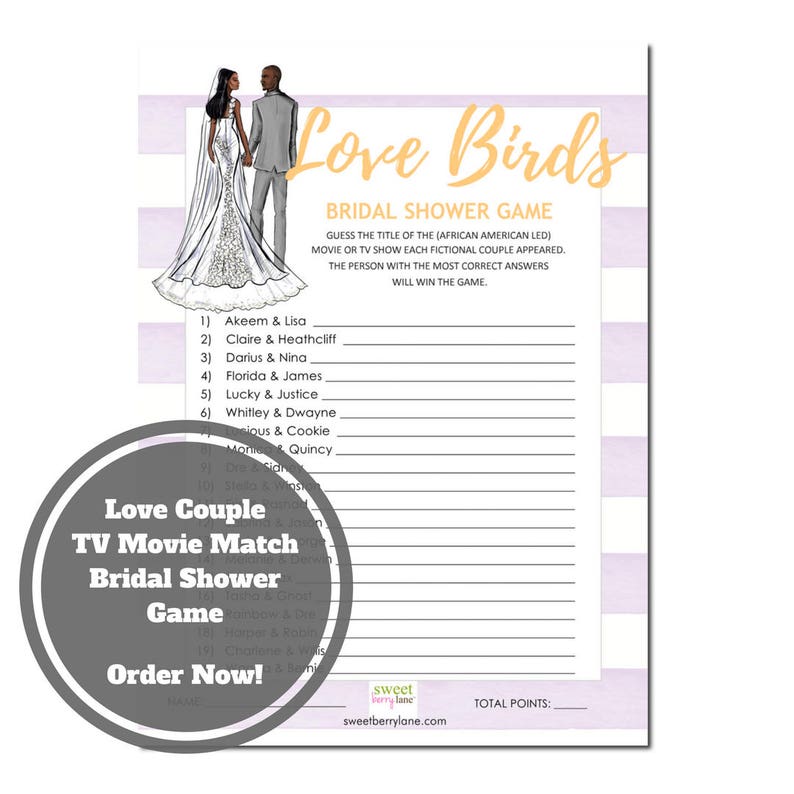Love Birds Bridal Shower Game African American Bridal Shower Etsy