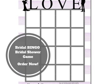 Bingo Bridal Shower Game - African American Bridal Shower Game Download - Bridal Shower Bingo Game -Purple