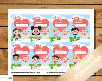 Valentine Cards for kids | Positive Affirmation Valentine Cards | Classroom Valentine | Printable Valentine | Valentine Gift Tags for kids