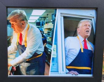 President Trump making fries at McDonald's framed pic