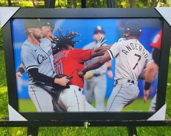 Jose Ramirez vs Tim Anderson Brawl Framed Print: Cleveland Baseball