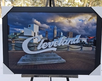 Framed Cleveland Script Photo Print, Rock N Roll Harbor View