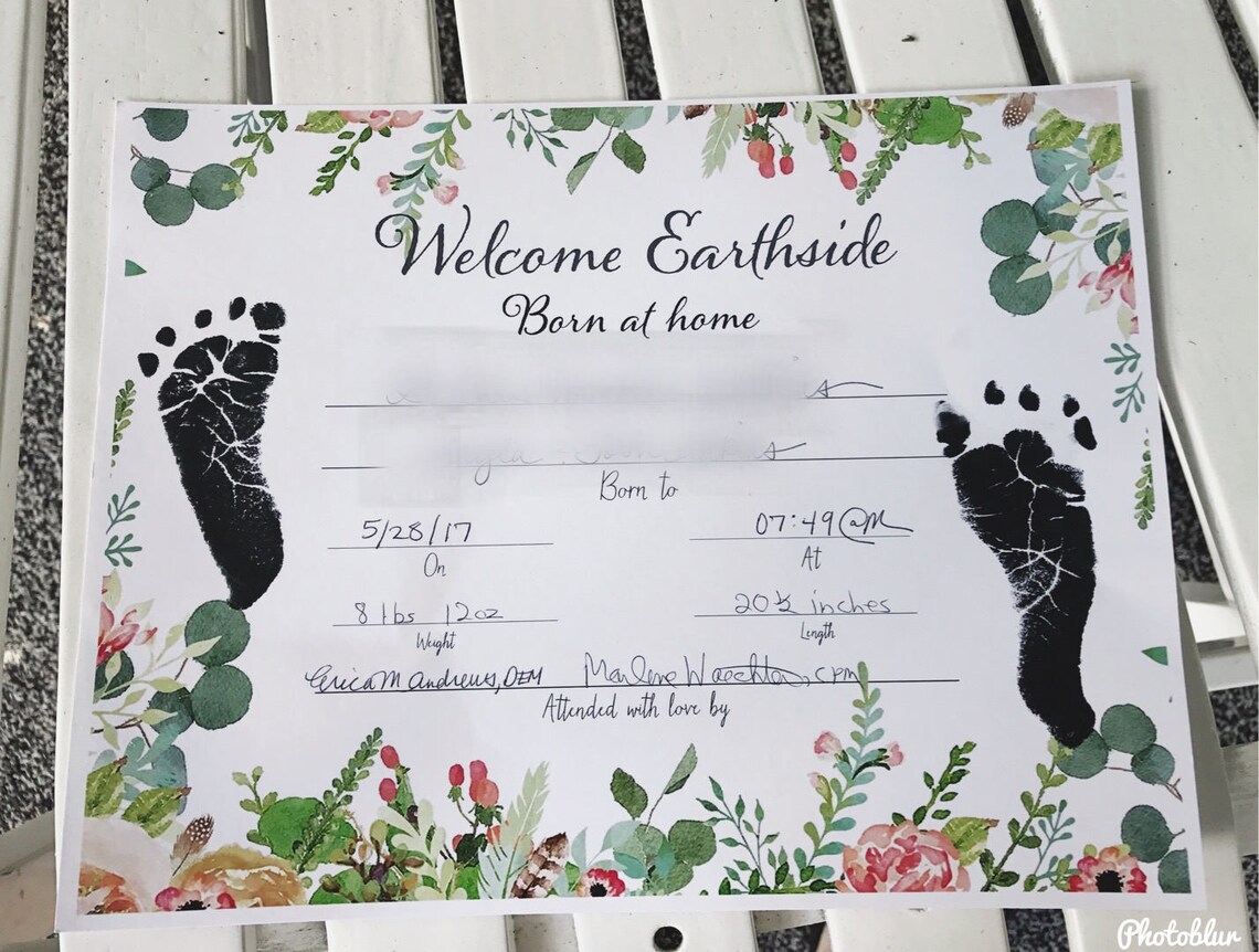 Commemorative Birth Certificate Earthside Born at Etsy