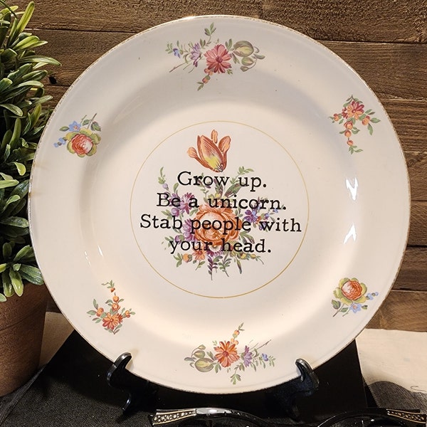 Upcycled Vintage Swear Plate-Unicorn. Permanent design with longer quote!!