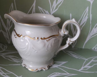 Pot à lait/crémier en porcelaine KPM vintage, vieille porcelaine polonaise rainurée et dorée, cadeau, souvenir, cadeau