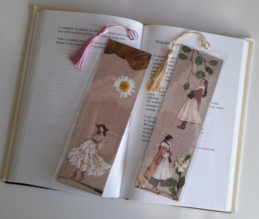 Bookmarks Two Two Original Bookmarks With Sweet Girls and Pressed Flowers, Plants ...