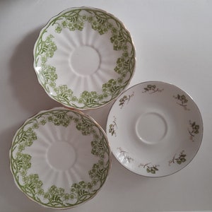 Vintage Rorstrand Sweden Saucer Set of Three Pieces. High Quality Swedish Porcelain. Green Flowers Motif, Signed