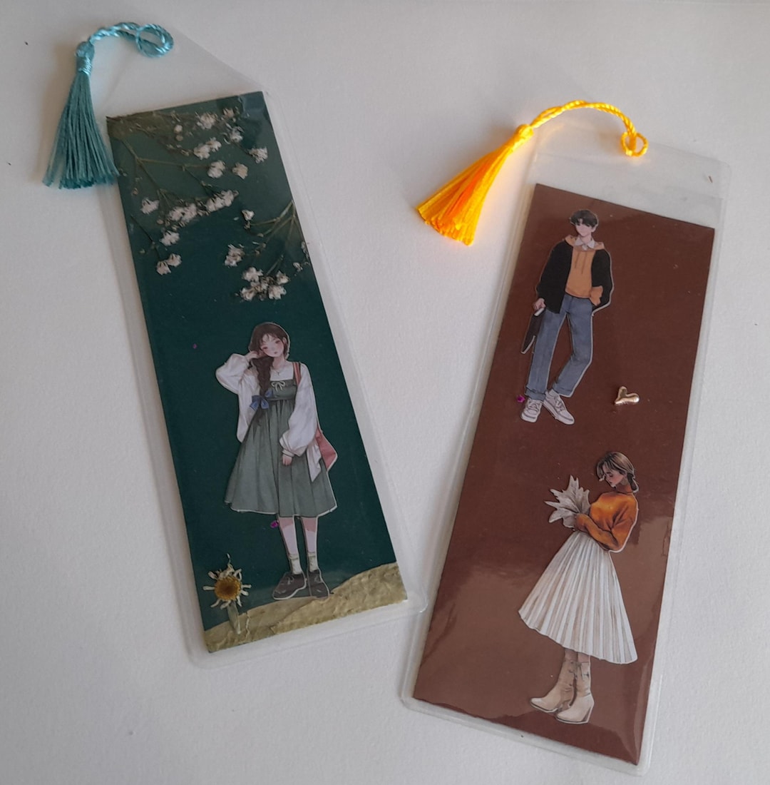 Two Beautiful Bookmarks With Sweet Girls, Boys and Pressed Flowers ...