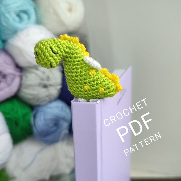 Crochet dinosaur pattern Amigurumi dragon bookmark