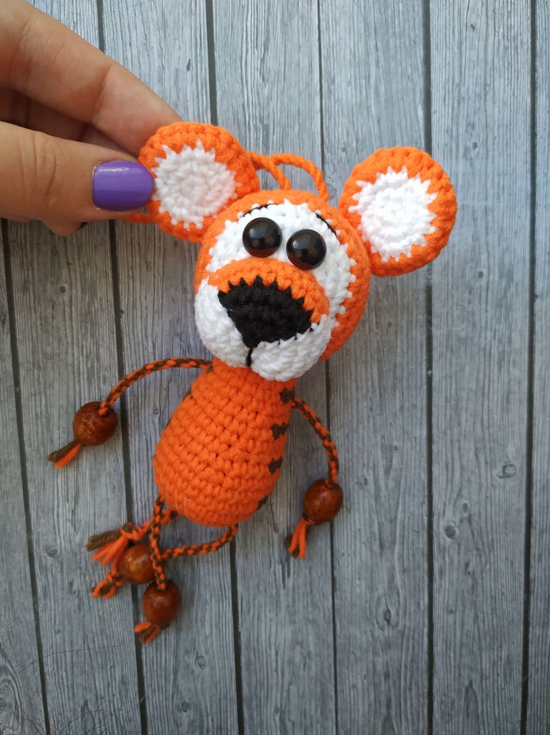 Tiger stuffed animal Crochet keychain with wood beads Etsy
