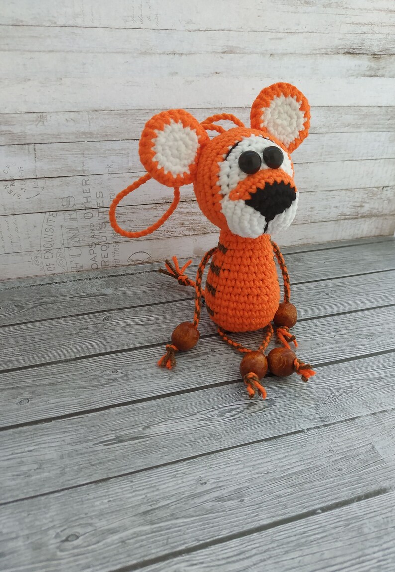 Tiger stuffed animal Crochet keychain with wood beads | Etsy