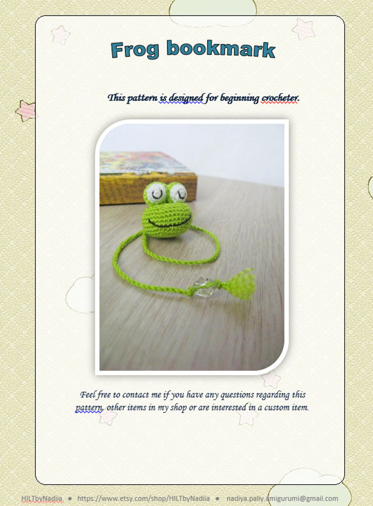 Frog Bookmark Crochet Pattern Amigurumi Frog Pattern Etsy