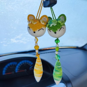 Cute fox suncatcher car accessories Crochet fox car view mirror hanging