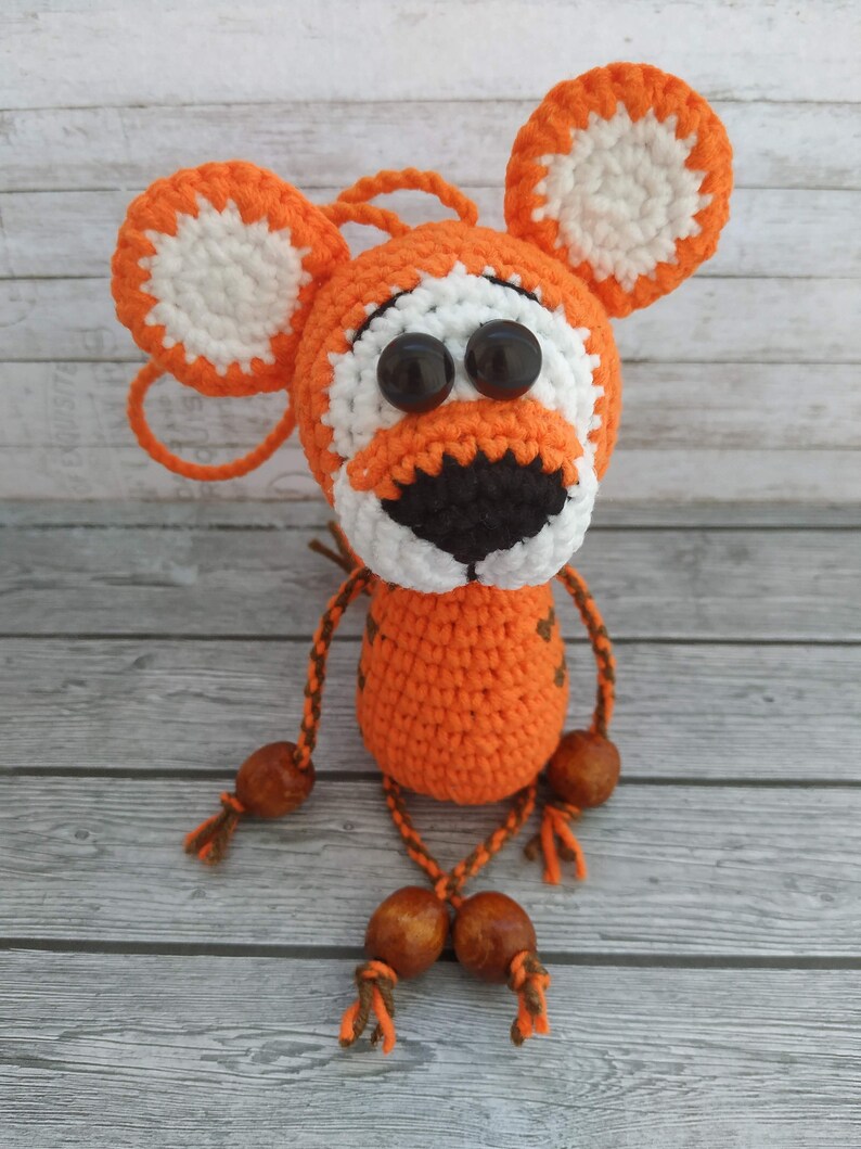 Tiger stuffed animal Crochet keychain with wood beads Etsy