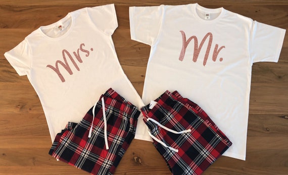 Mr and Mrs Tartan Cotton Pyjamas Set. Matching His and Hers
