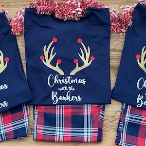 Matching Adult + Family Christmas / Xmas  PJ’s Pyjamas - Personalised Antler 'Christmas With ...' Design