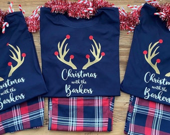 Matching Family Christmas / Xmas  PJ’s Pyjamas - Personalised Antler 'Christmas With ...' Design