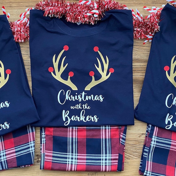 Matching Family Christmas / Xmas  PJ’s Pyjamas - Personalised Antler 'Christmas With ...' Design