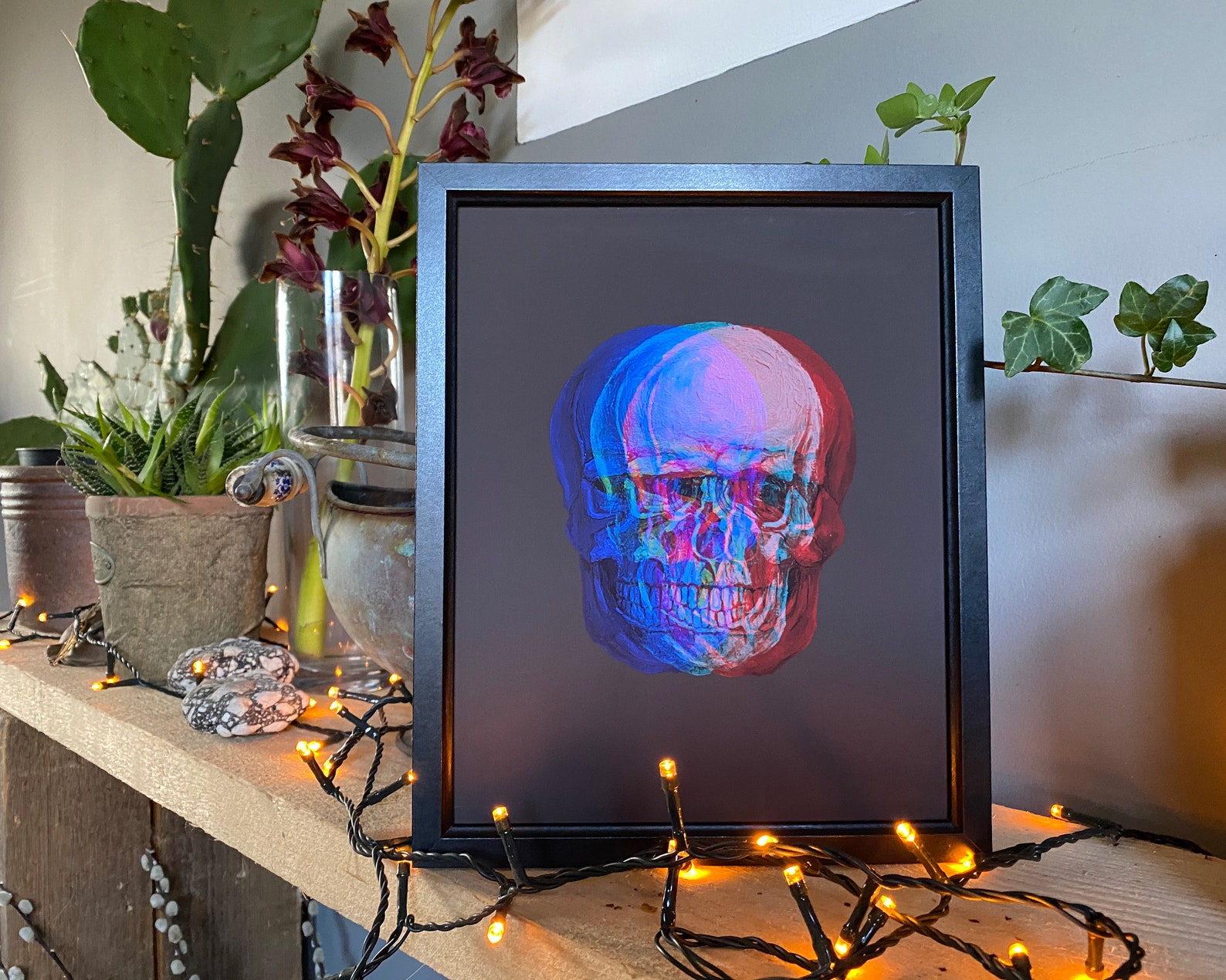 Rainbow 3D holographic skull print wall art. skull print 3D Etsy