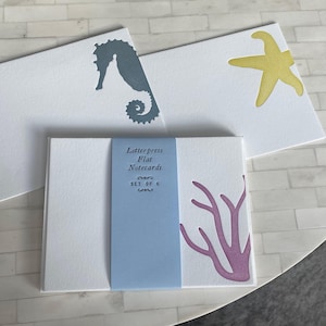Sea Creature Letterpress Grußkarten | 6er-Set | Flache 5x7 Karten