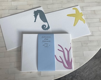 Sea Creature Letterpress Note Cards | Set of 6 | Flat 5x7 Cards