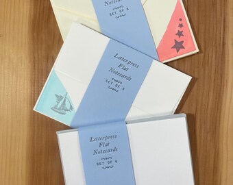 Sailboat | Stars | Circles | Letterpress Note Card Sets of 6 | Flat A2 Cards
