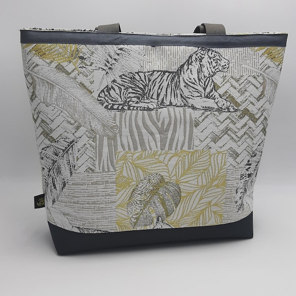 Grand sac Cabas semi rigide tissu jacquard tigre