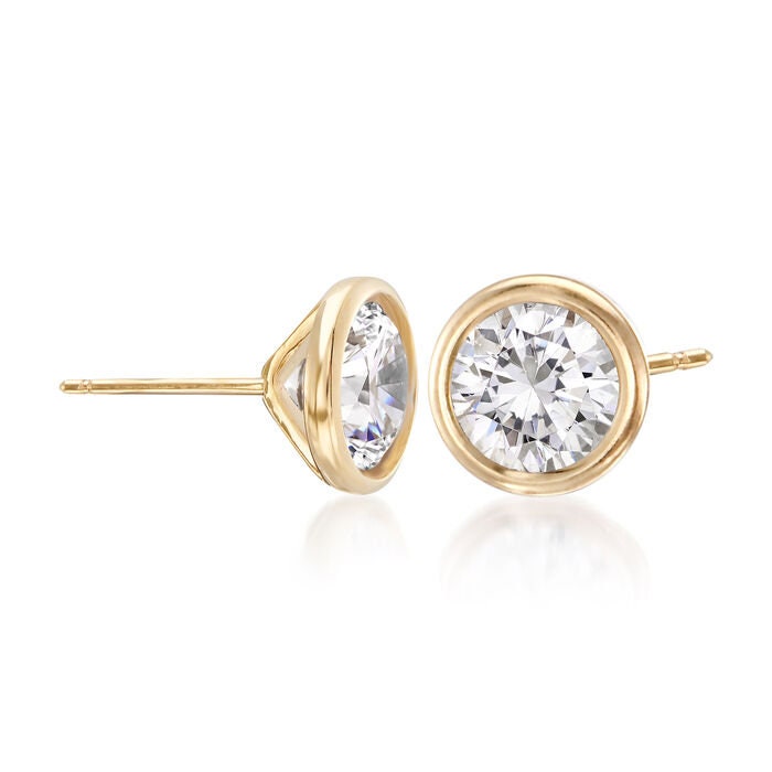 14k Runde Lünette Ohrstecker, 8mm Rund Zirkonia, 14K Gold