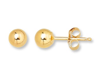 14K Solid Yellow Gold Ball Earrings 4 mm With Genuine 14K Gold Push backs